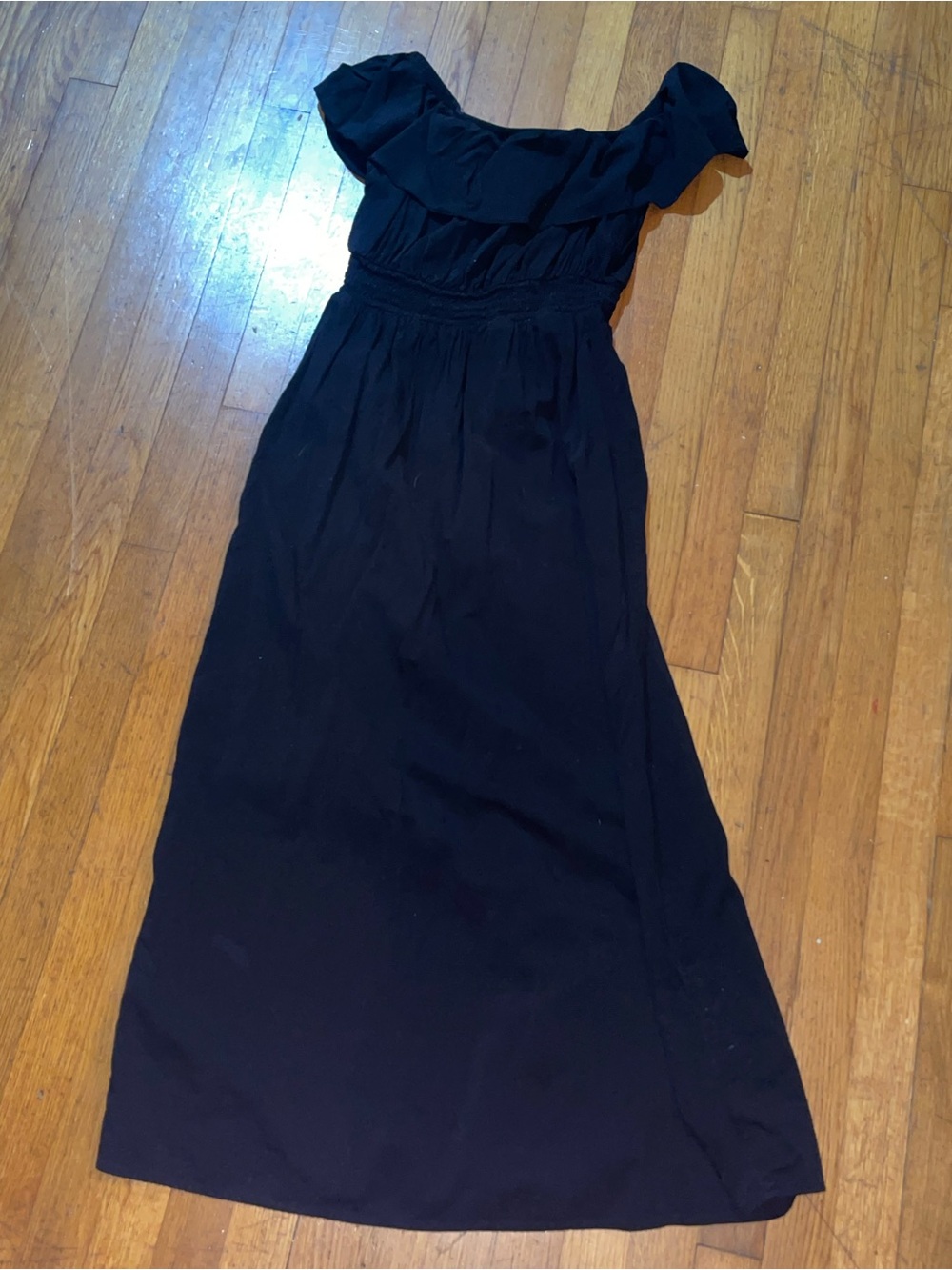 Old Navy Black Off-Shoulder Maxi Dress with Ruffle Neckline